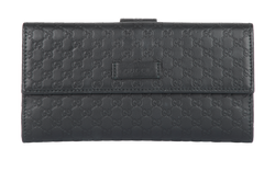 Gucci Microguccissima Long Flap Wallet, Leather, Black, MII, B, 3*